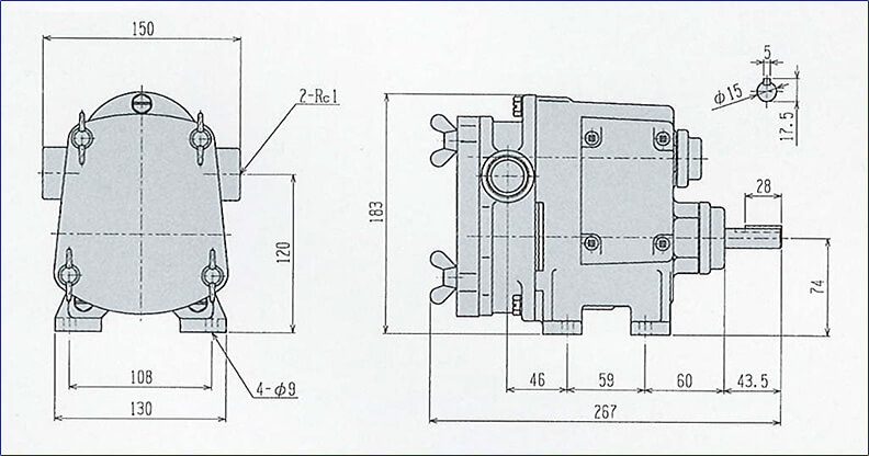 HANATSUKA花塚不锈钢罗茨泵PF60系列尺寸图