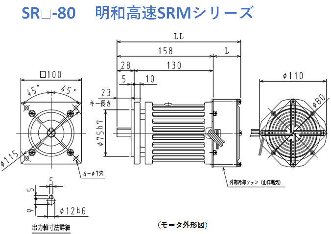 日本明和电机MEIWA SR80高速电机外形图