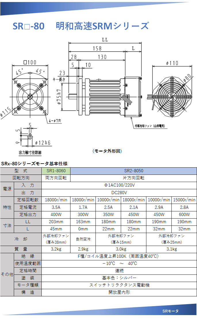 日本明和电机SEIWA SR80高速电机参数说明1